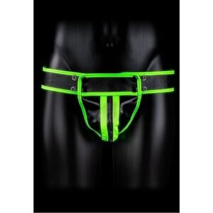 🦋B2G1🦋OUCH! Glow in the Dark NEON GREEN Bonded Leather Striped JOCK STRAP | L/XL